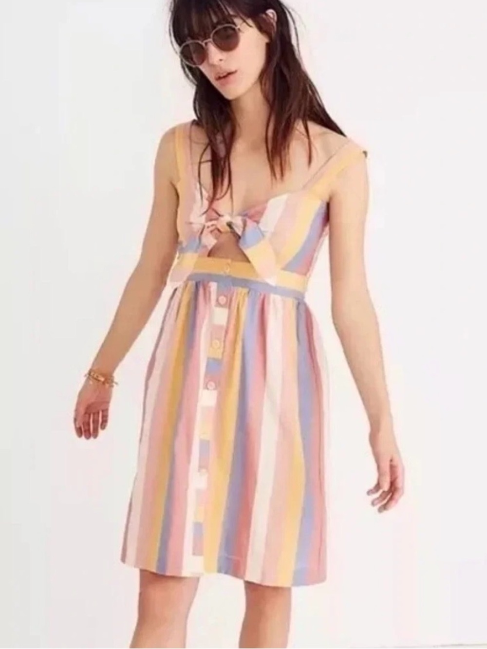 Madewell Multicolor Striped Button-Front Tie Sundress w/ POCKETS!!